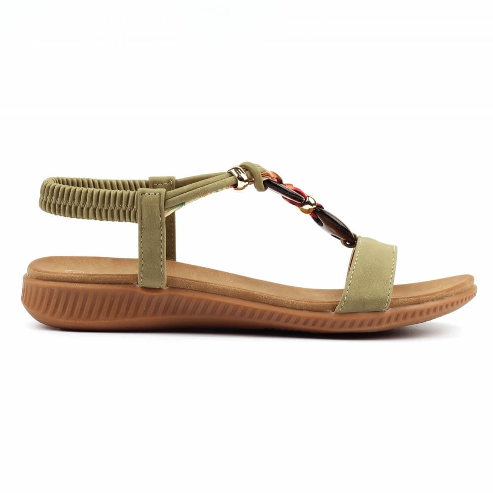 Lunar Brava khaki green sandal with beads