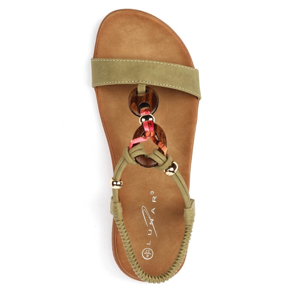 Lunar Brava khaki green sandal with beads