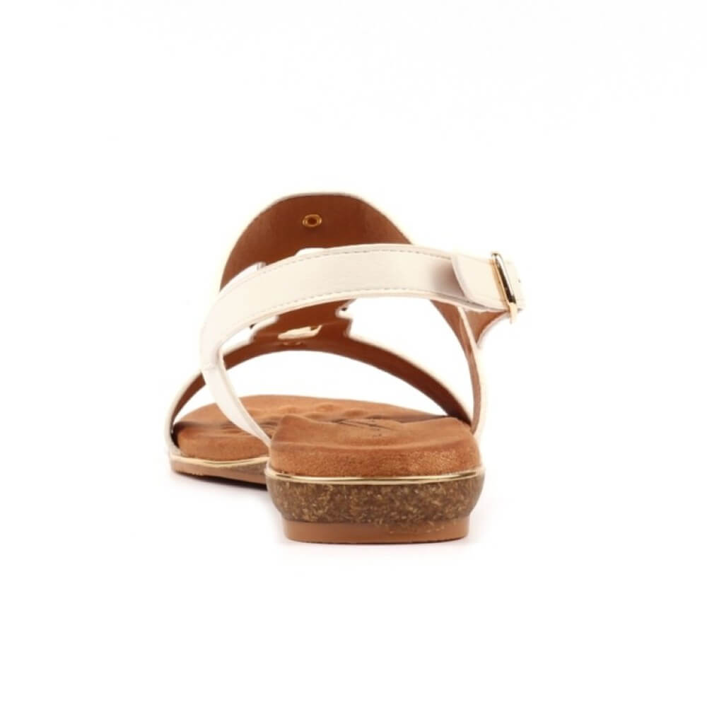 Lunar White sandal with gold buckle on a white background