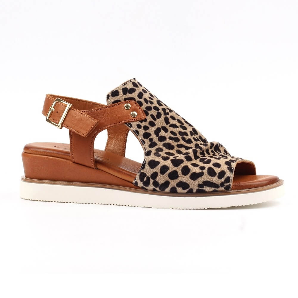 Lunar Leopard print sandal with brown straps on a white background