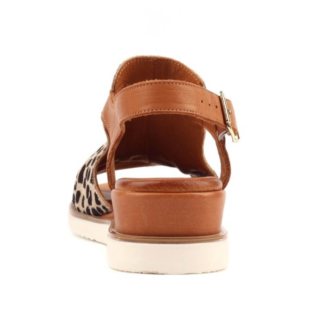 Lunar Leopard print sandal with brown straps on a white background