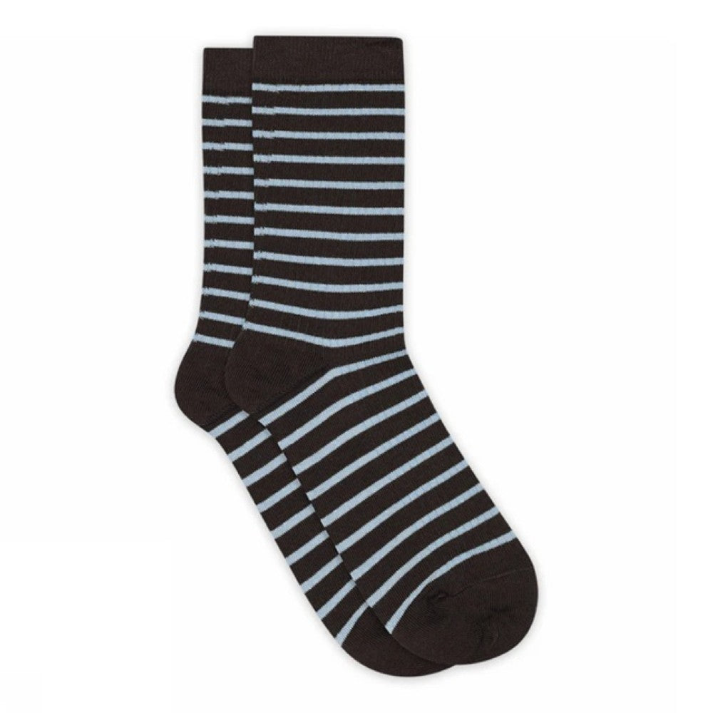 Brown cotton Socks with blue stripes