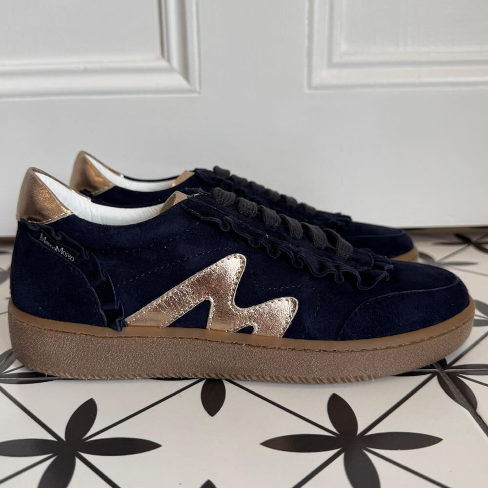 Marco Moreo Berlino Navy and Gold Sneakers with a gum sole