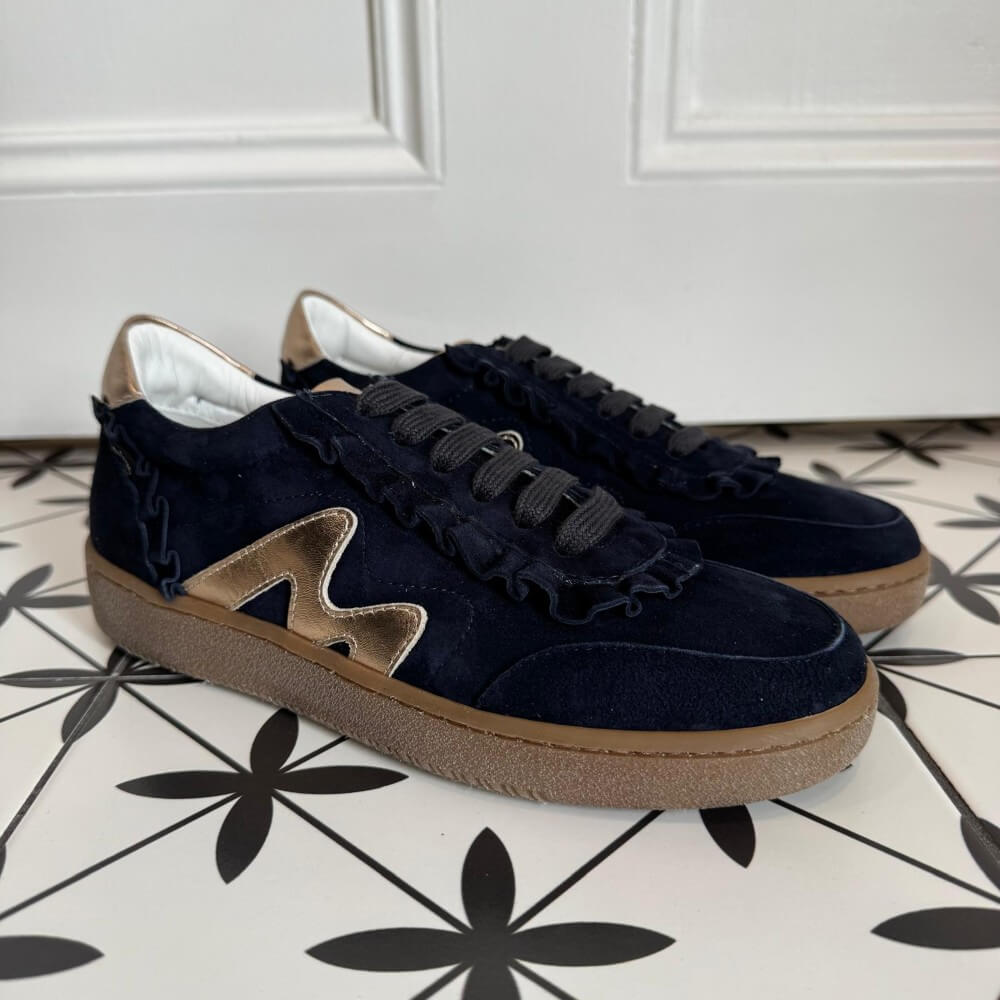 Marco Moreo Berlino Navy and Gold Sneakers with a gum sole