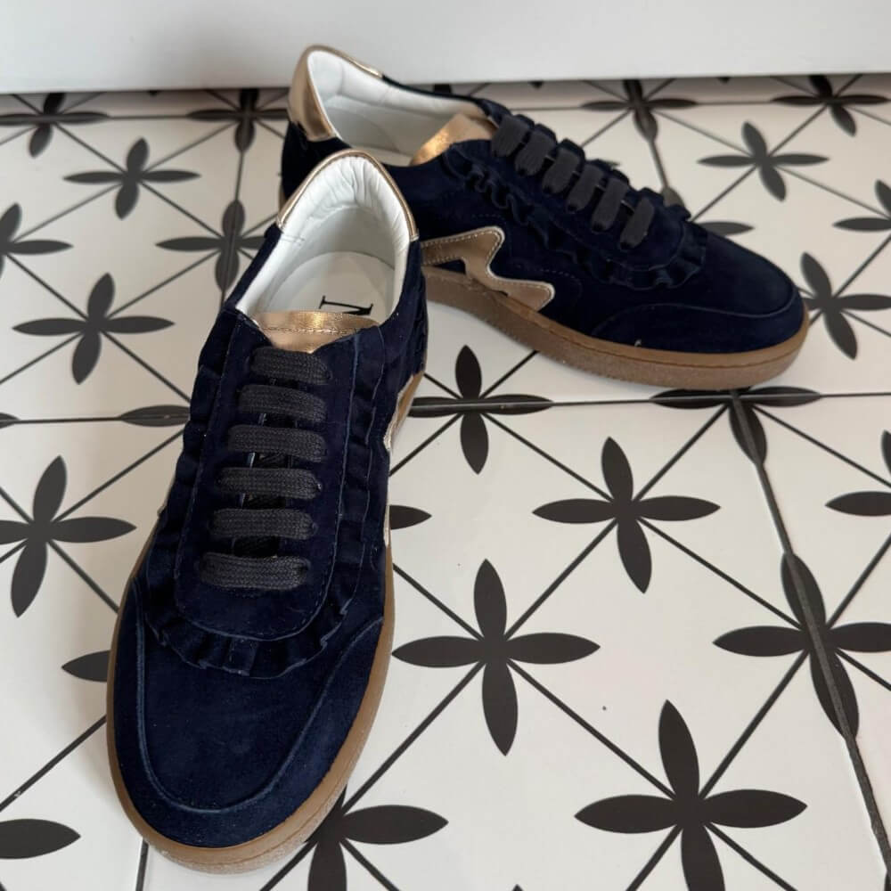 Marco Moreo Berlino Navy and Gold Sneakers with a gum sole