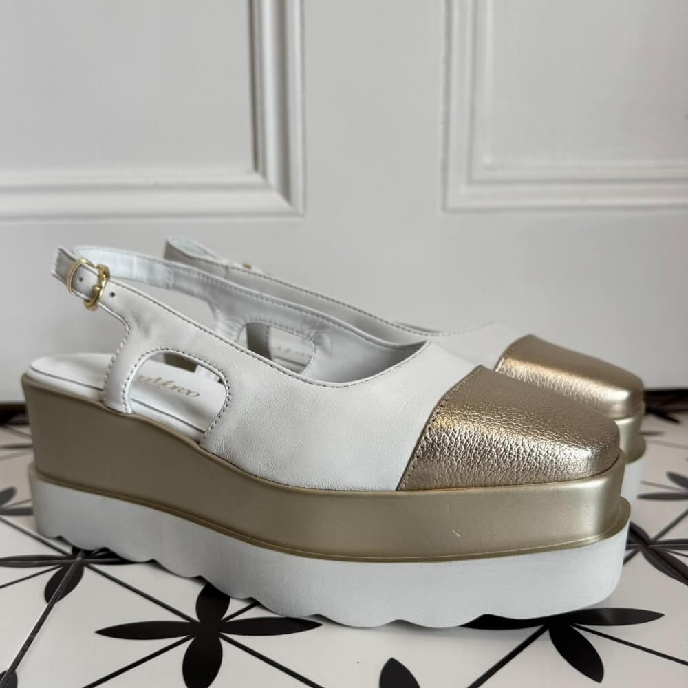 Marco Moreo White and Gold Platform Slingbacks Beth Vienna X722