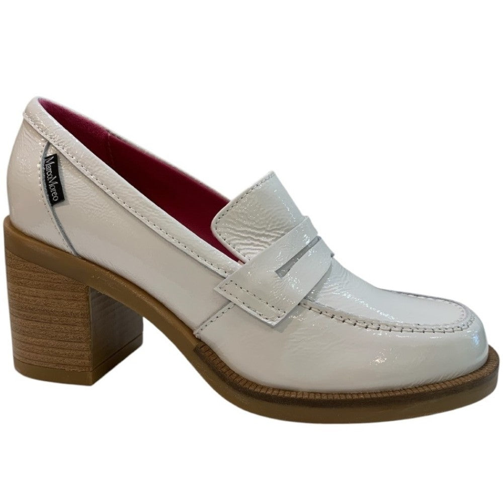 Marco Moreo Dubai Tania Leather Block Heel Loafer M672 Milk White