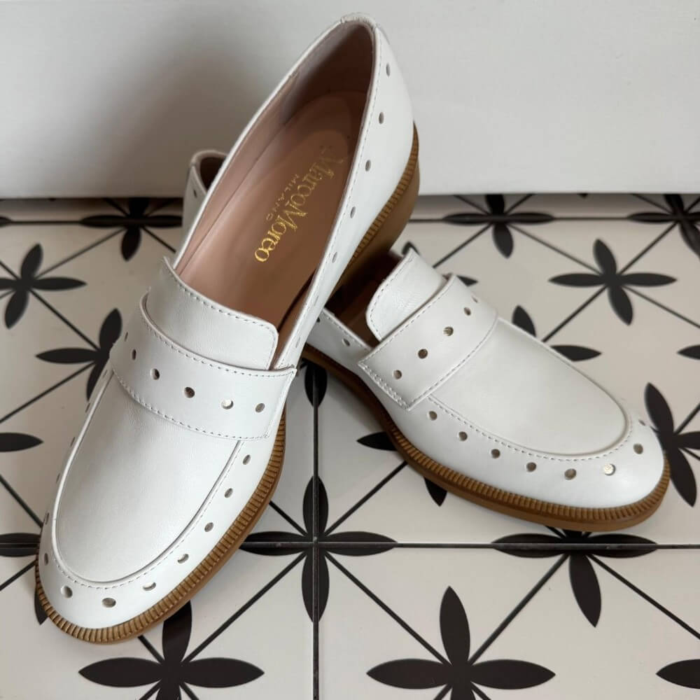 Marco Moreo White Leather Loafer with dots Maura X705