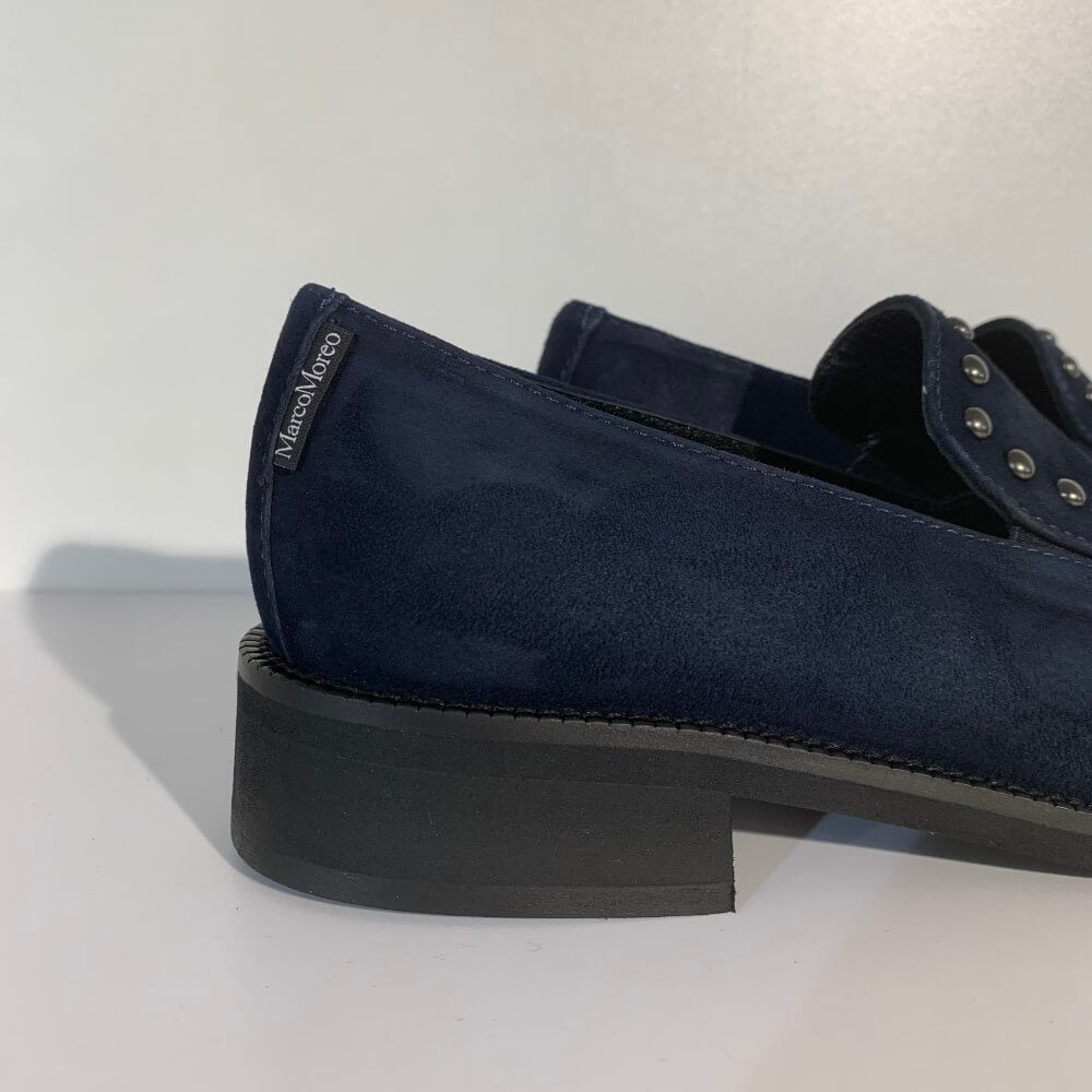 Navy blue loafer with studded details on a white background Marco Moreo Suede Loafer A070 Navy