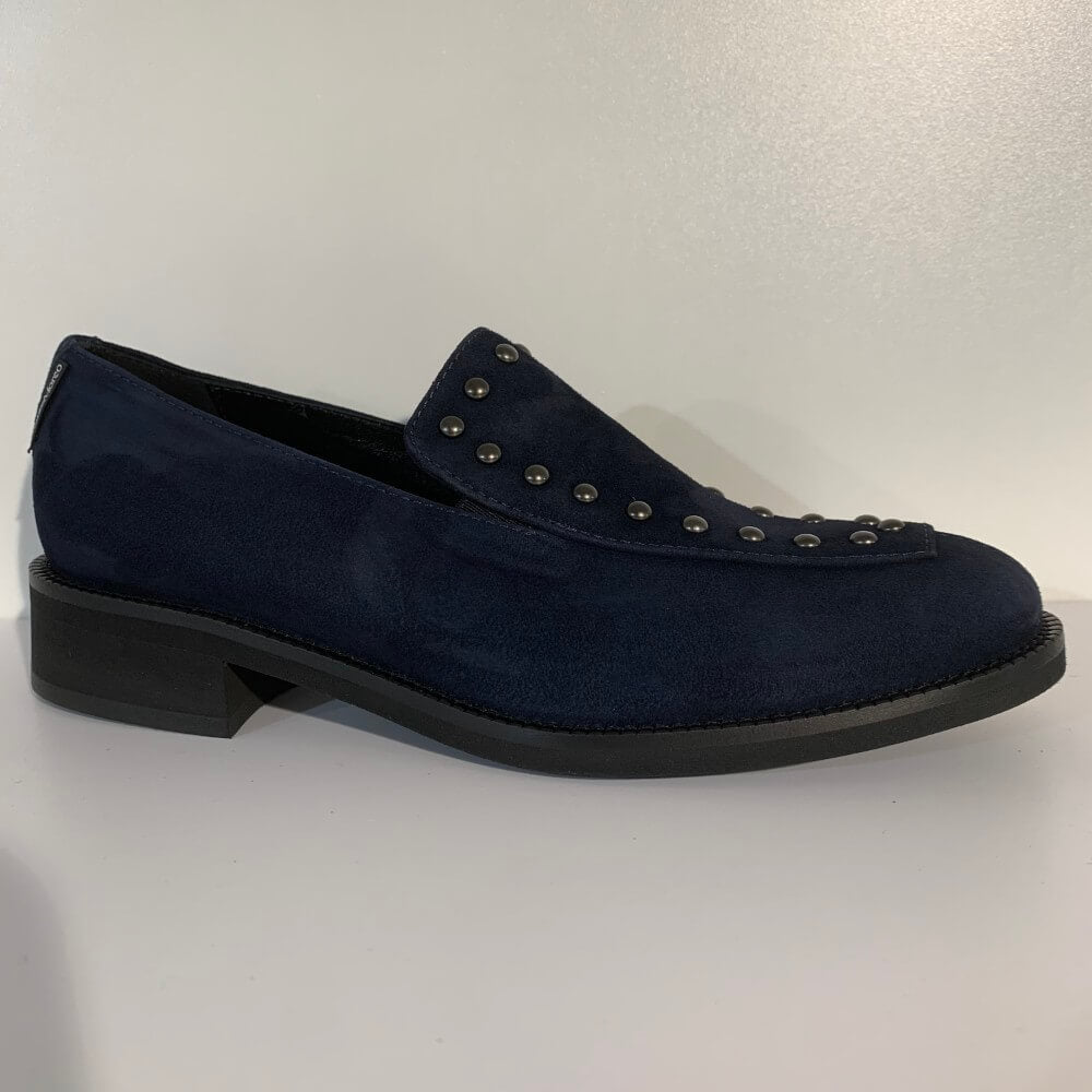 Navy blue loafer with studded details on a white background Marco Moreo Suede Loafer A070 Navy