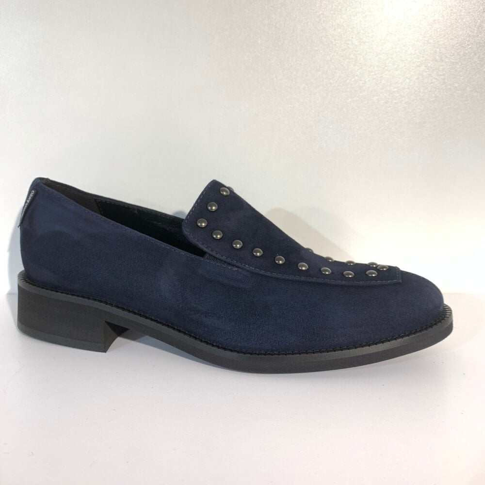 Navy blue loafer with studded details on a white background Marco Moreo Suede Loafer A070 Navy
