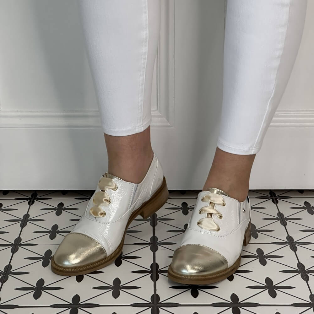 Marco Moreo Two Tone Laced Shoe M682 Gold & White