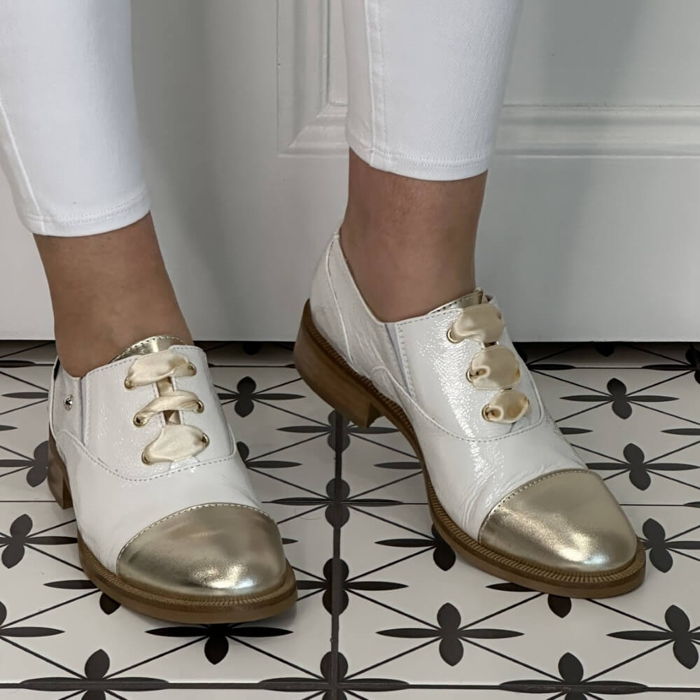 Marco Moreo Two Tone Laced Shoe M682 Gold & White