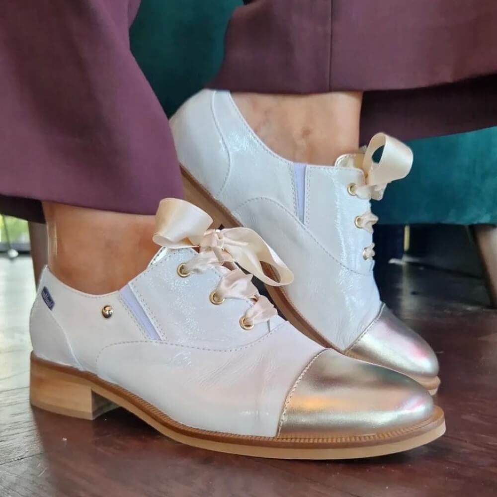 Marco Moreo Two Tone Laced Shoe M682 Gold & White