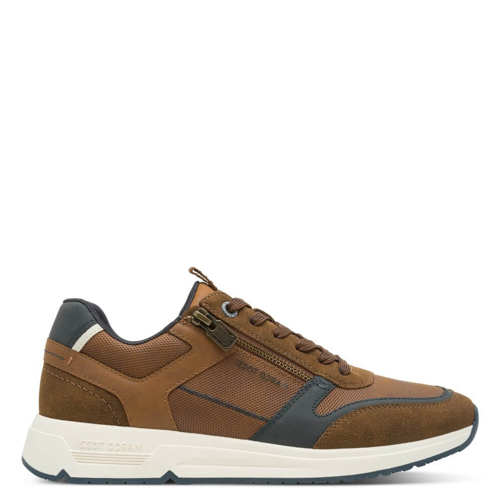 Marco Tozzi Brown sneaker with navy accents on a white background