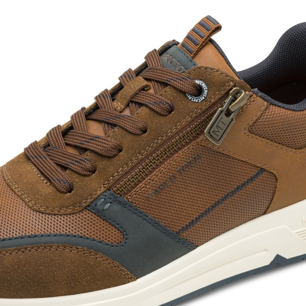 Marco Tozzi Brown sneaker with navy accents on a white background
