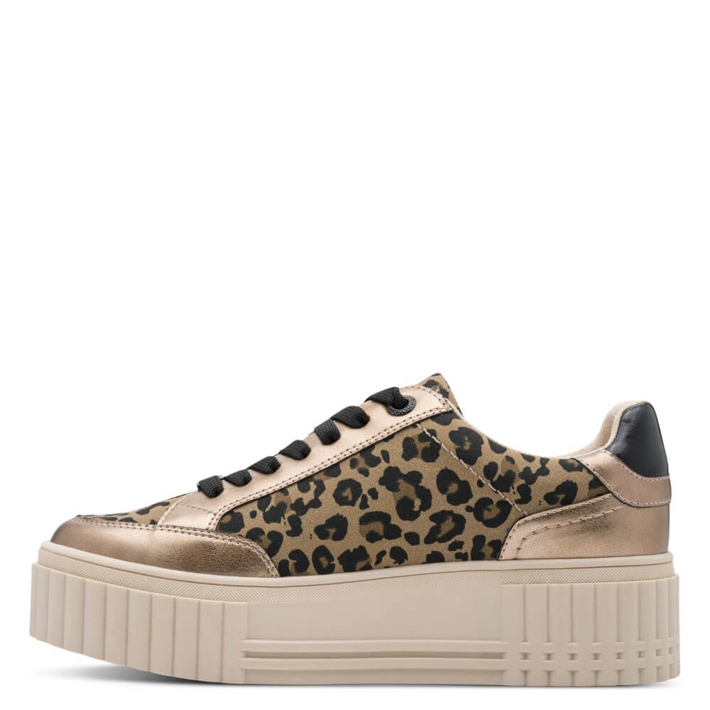 Marco Tozzi Vegan Leopard and gold platform trainer