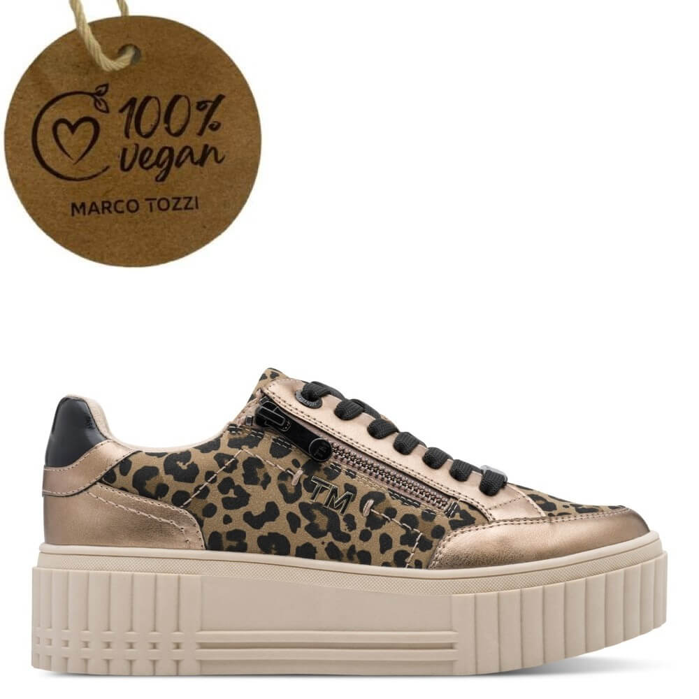 Marco Tozzi Vegan Leopard and gold platform trainer