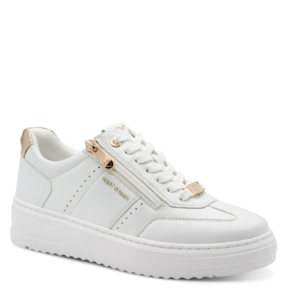 Marco Tozzi White Laced trainer with a gold zip