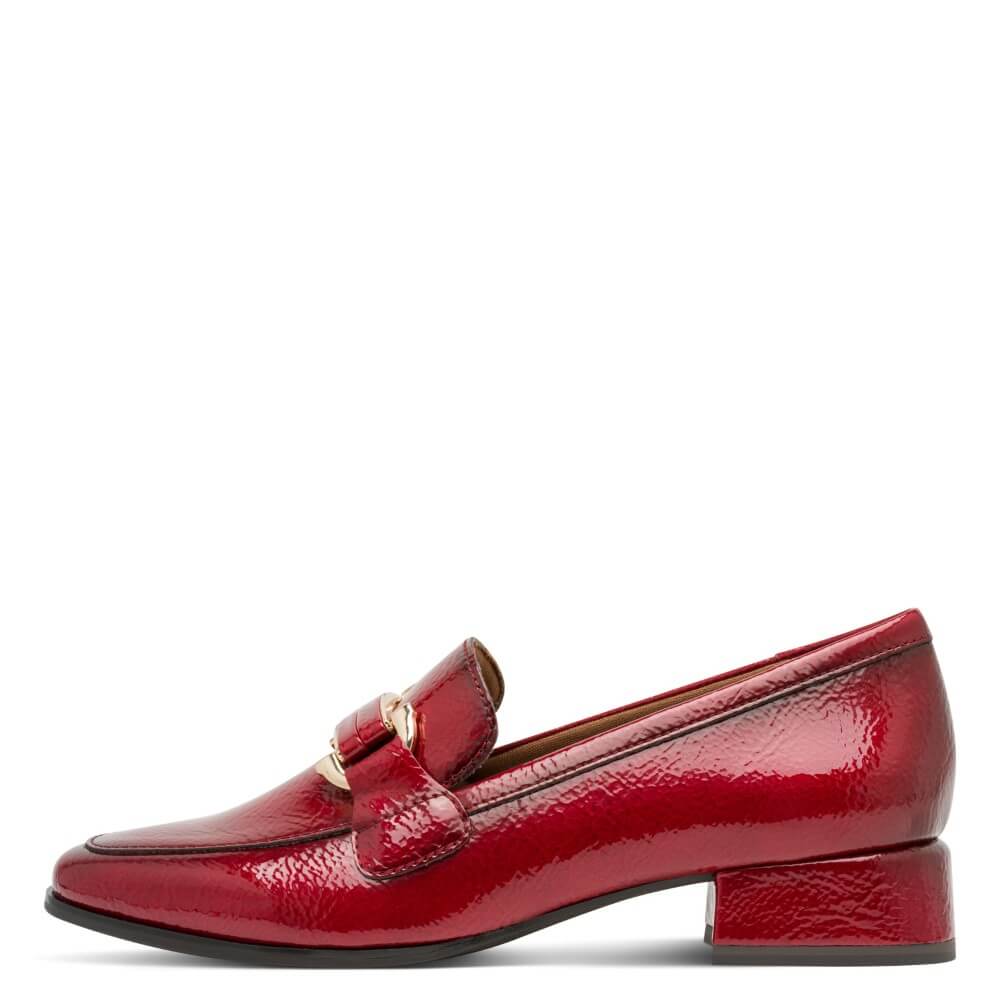 Red loafer shoe with a '100% Vegan' label by Marco Tozzi Marco Tozzi Vegan Loafer 2-24250-RED