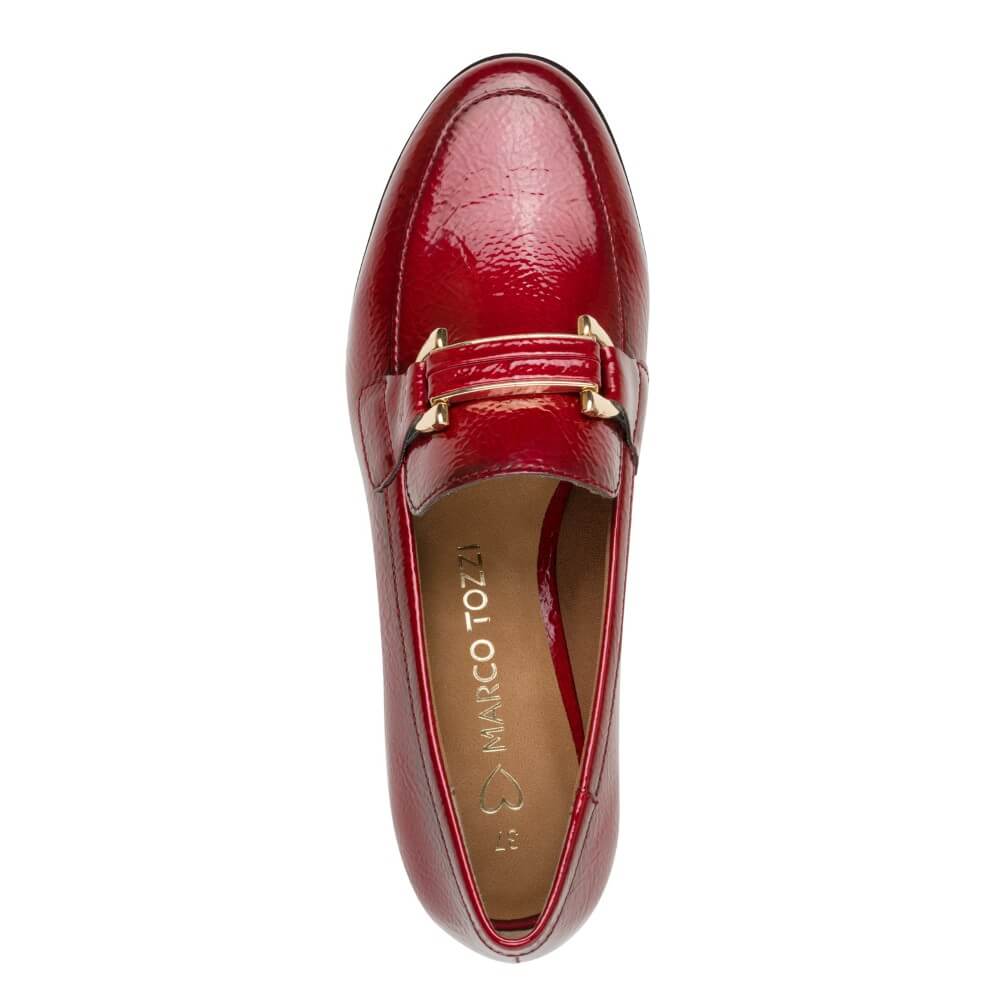 Red loafer shoe with a '100% Vegan' label by Marco Tozzi Marco Tozzi Vegan Loafer 2-24250-RED