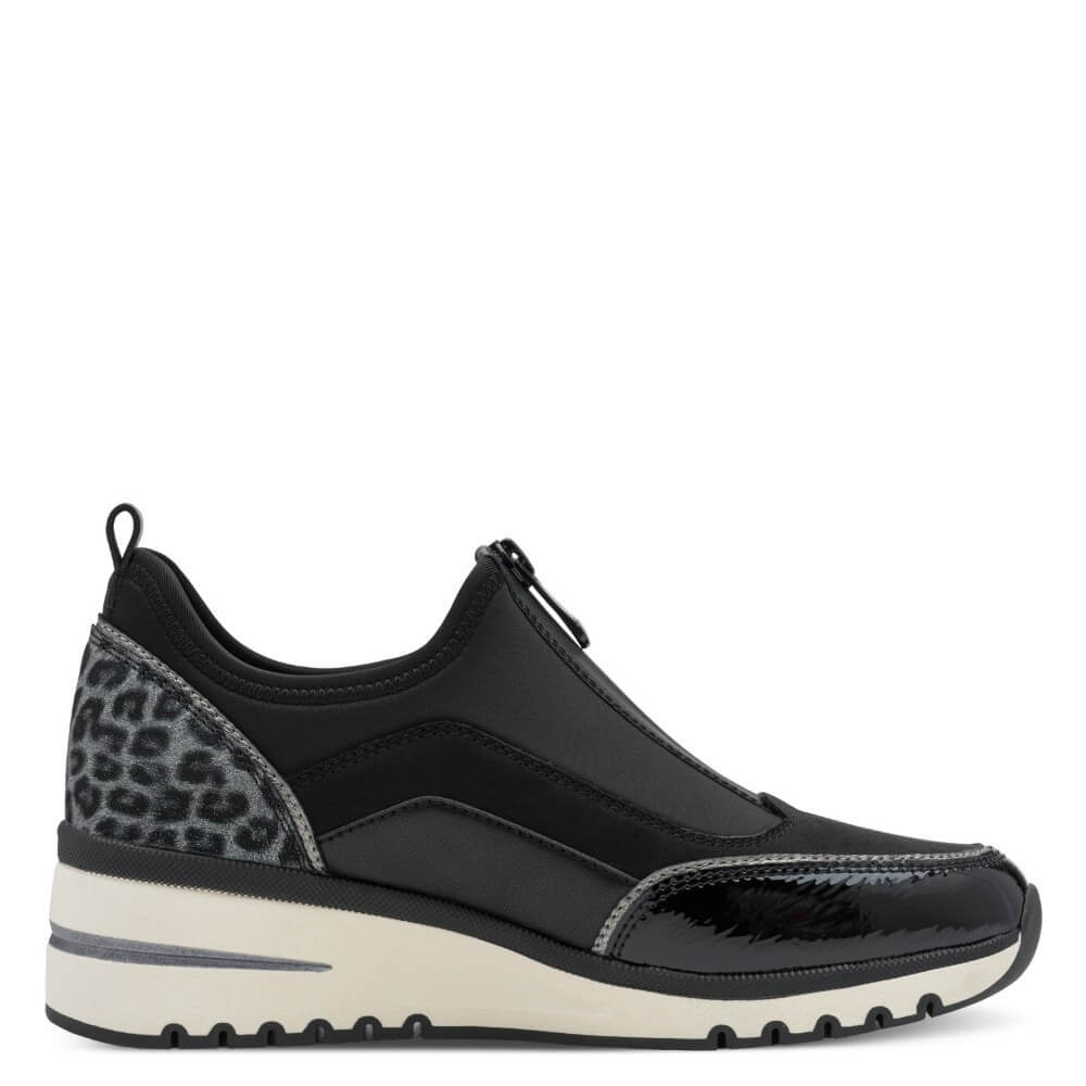 Black slip-on sneaker with leopard print Vegan Label by Marco Tozzi Vegan Trainer 2-24780-BLACK