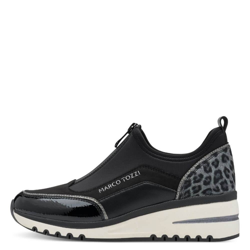 Black slip-on sneaker with leopard print Vegan Label by Marco Tozzi Vegan Trainer 2-24780-BLACK