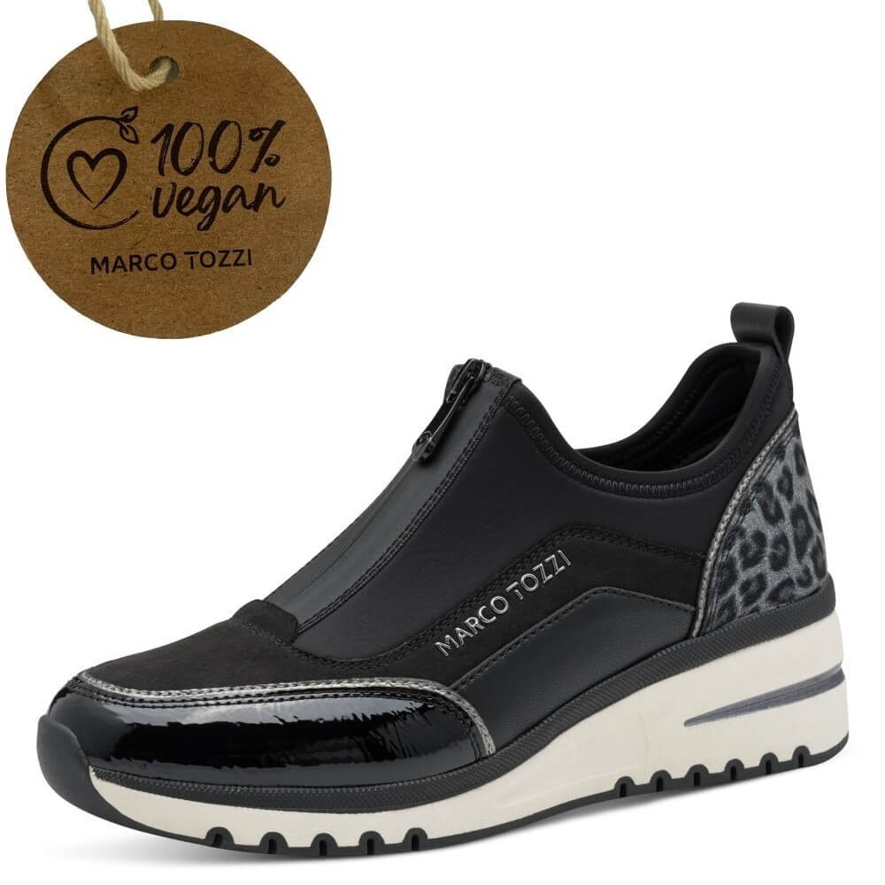 Black slip-on sneaker with leopard print Vegan Label by Marco Tozzi Vegan Trainer 2-24780-BLACK