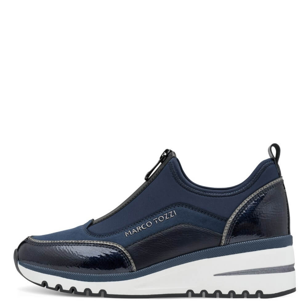 Blue and black sneaker with a '100% Vegan' label Marco Tozzi Vegan Trainer 2-24780-NAVY