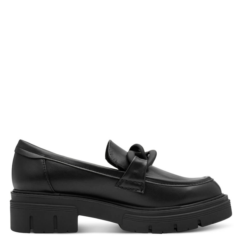 Black loafer shoe with a '100% Vegan' label Marco Tozzi Vegan Loafer 2-24705-BLACK