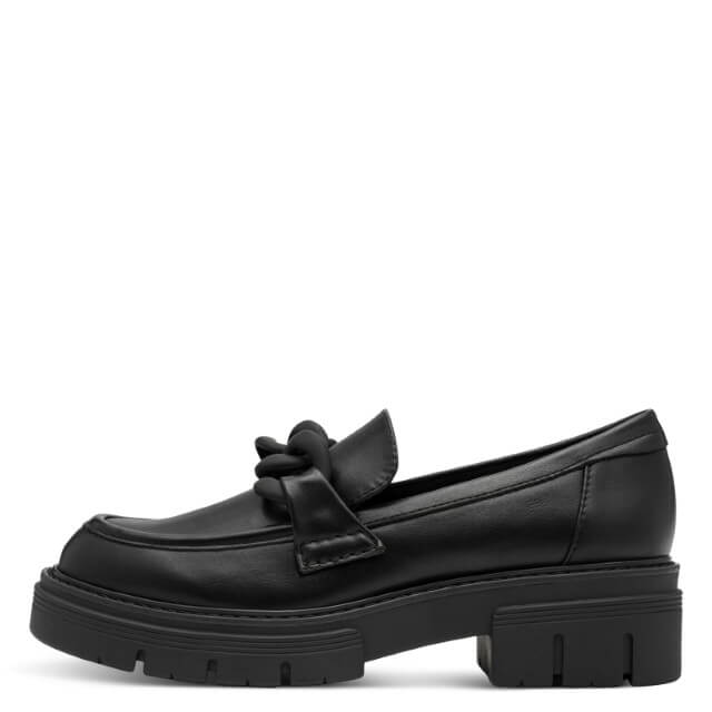 Black loafer shoe with a '100% Vegan' label Marco Tozzi Vegan Loafer 2-24705-BLACK