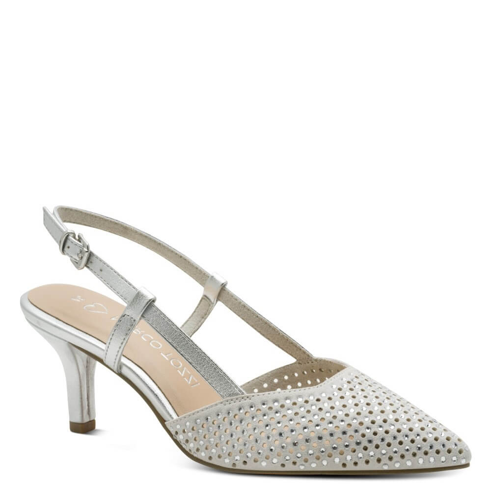 Marco Tozzi 2-29667 Silver Slingback with punch and crystal details