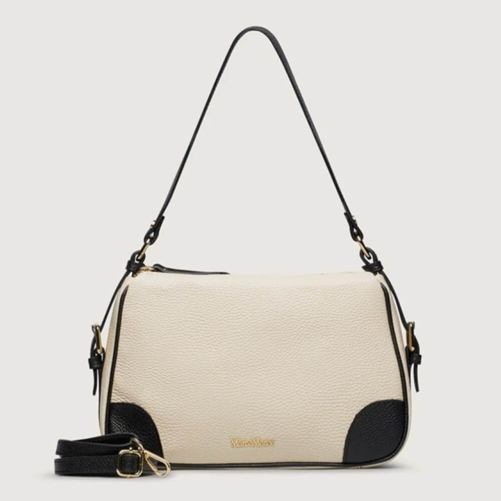 Cream and Black Leather Shoulder Bag Marco Moreo