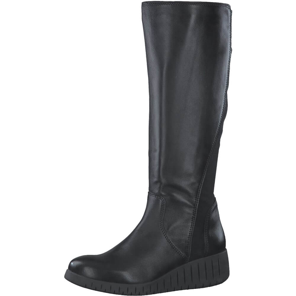 Black Leather and syntenic wedge Knee High Boot