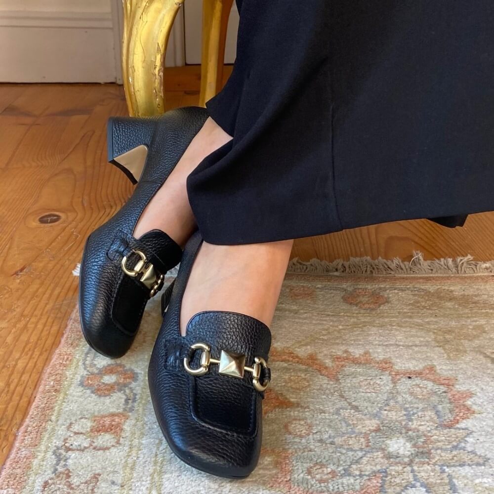 Marian 7701 Block Heel Loafer-BLACK