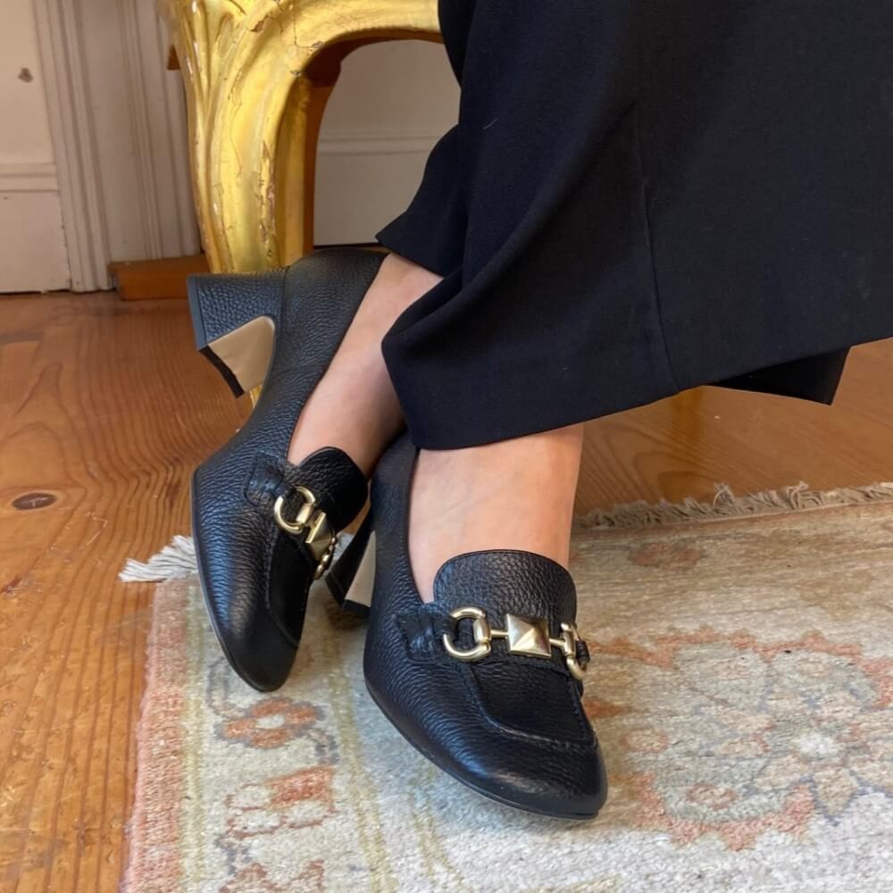 Marian 7701 Block Heel Loafer-BLACK