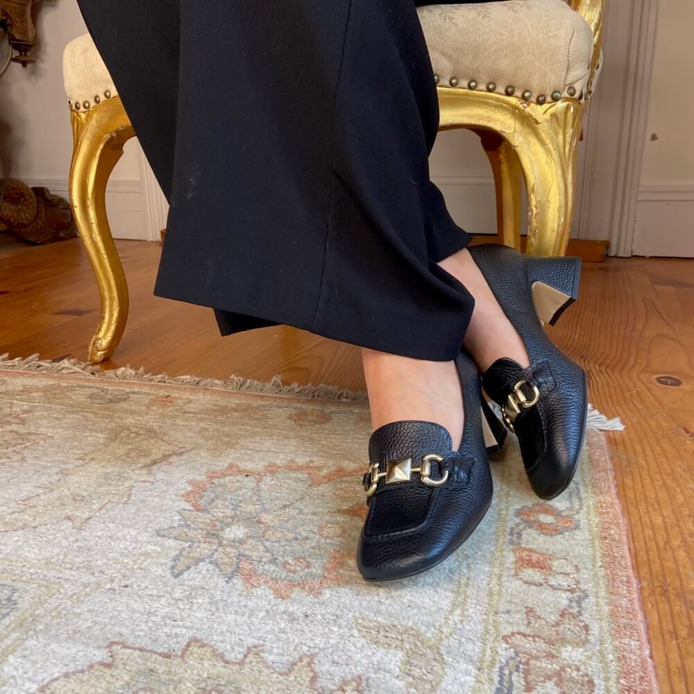 Marian 7701 Block Heel Loafer-BLACK