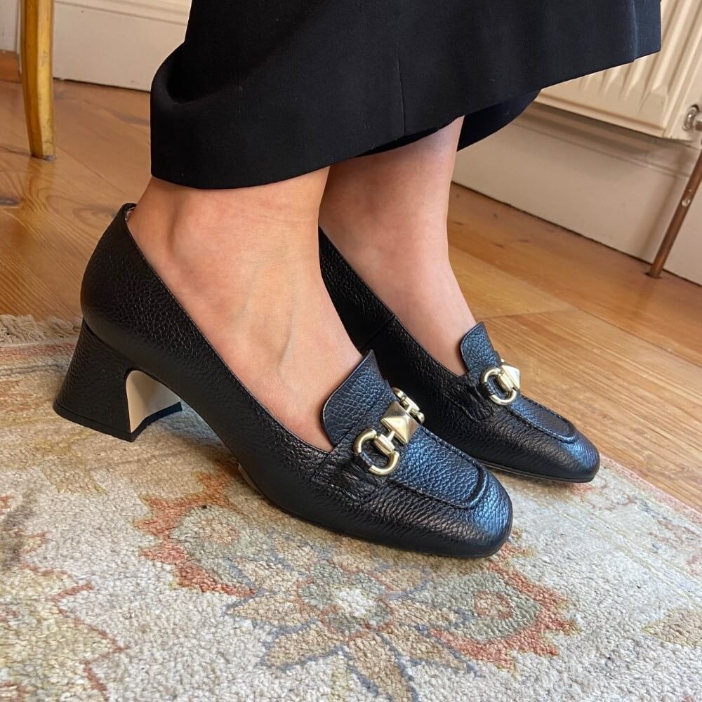 Marian 7701 Block Heel Loafer-BLACK