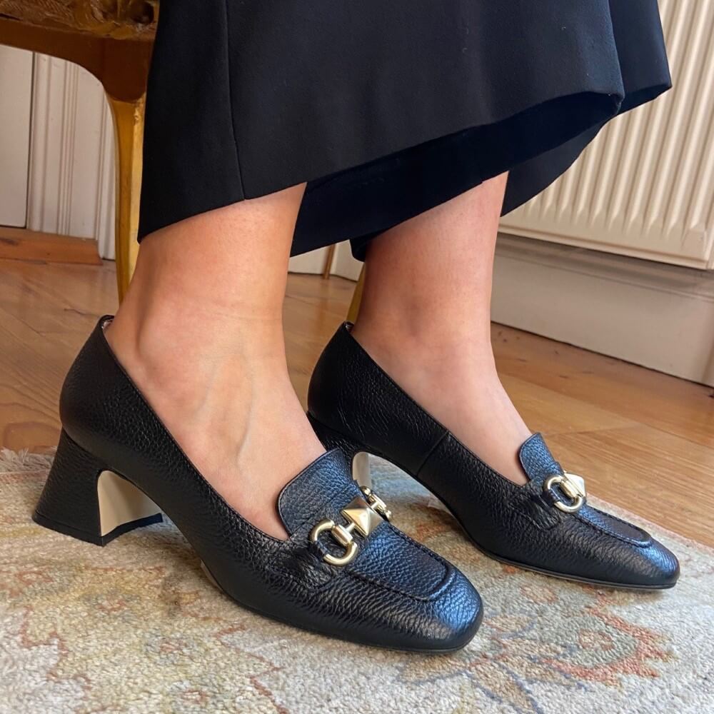 Marian 7701 Block Heel Loafer-BLACK