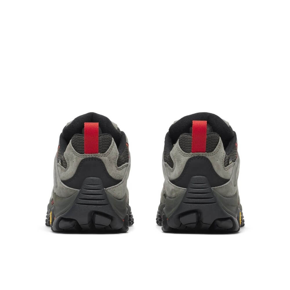 Pair of Merrell Moab Grey and Red Men's Gore-Tex Hiking Shoes on a white Background
