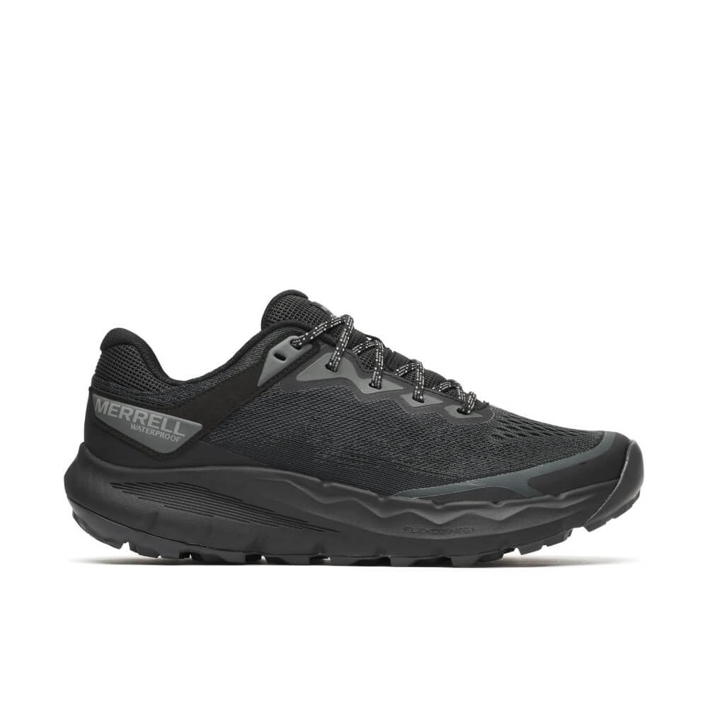 Black Waterproof shoe with visible Merrell logo on a white background
