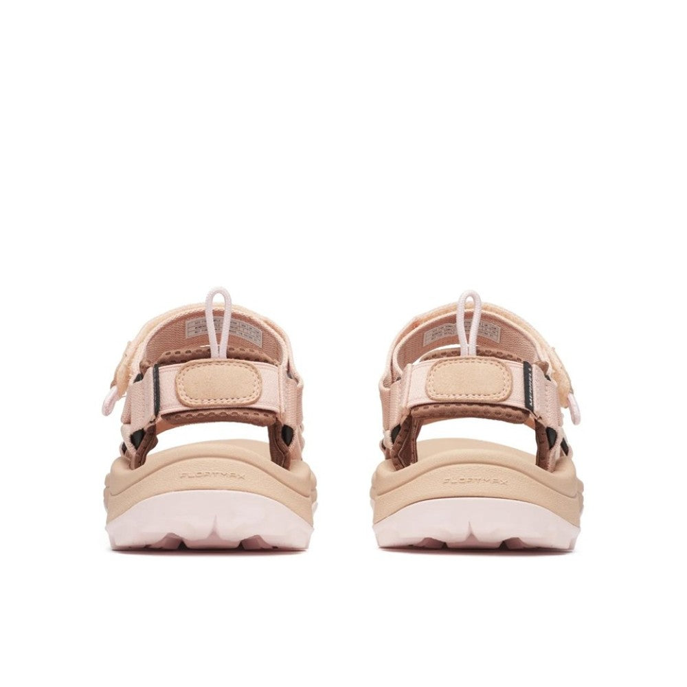 Merrell Beige and brown sandals with white sole on a white background