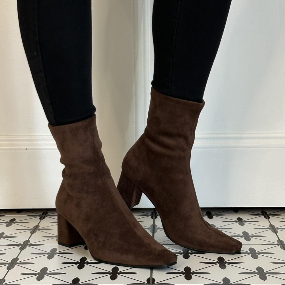 Miss Elastic 75357 Block Heel Ankle Boot Marron Brown