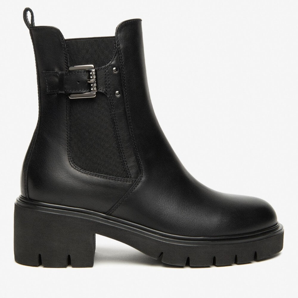 Black Chelsea boot with a buckle on a white background NeroGiardini Leather Chelsea Ankle Boots I514814D Black