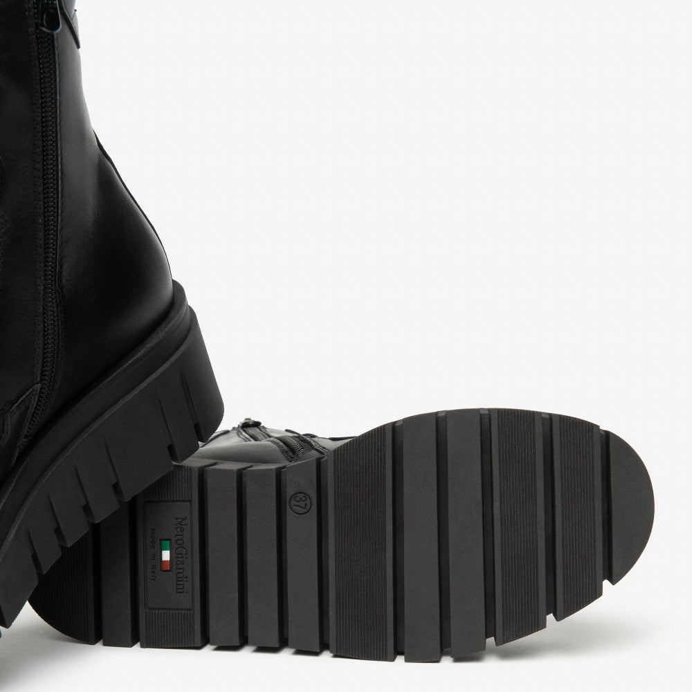 NeroGiardini Leather Combat Boots I514910D Black
