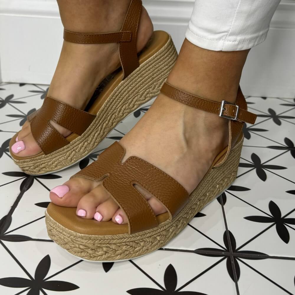 Oh My Sandals 5451 Platform Wedge Sandal-TAN