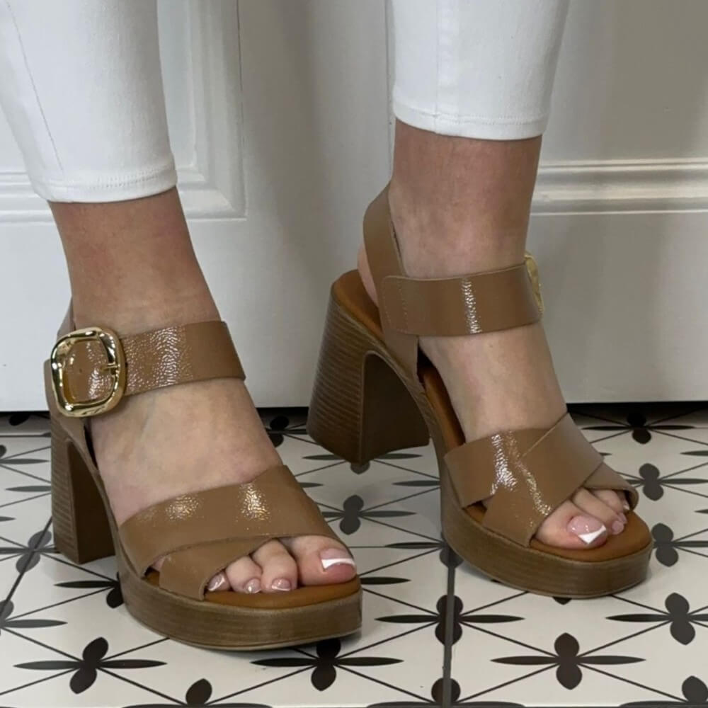 Oh My Sandals Block Heel Platform Leather Sandal 5644-TAUPE