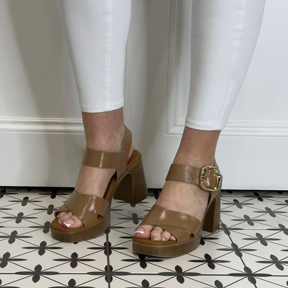 Oh My Sandals Block Heel Platform Leather Sandal 5644-TAUPE