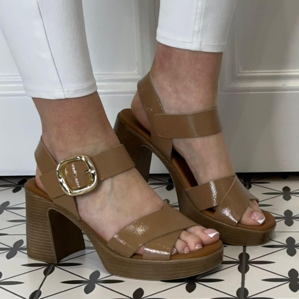 Oh My Sandals Block Heel Platform Leather Sandal 5644-TAUPE