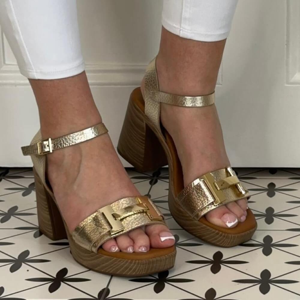 Oh My Sandals 5636 Champagne Gold Leather